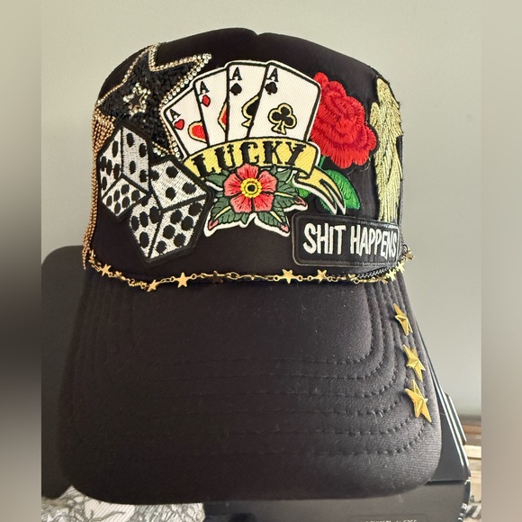 Custom Accessories - Custom Made Black Cap with Embroidered Patches *NEW WITHOUT TAGS*